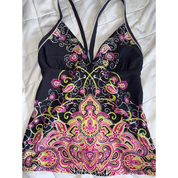 ATHLETA SWIM BLACK PAISLEY tankini top size Small S - Picture 1 of 4